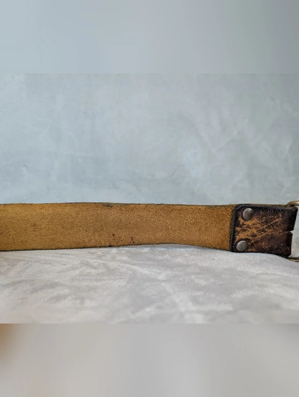 Vintage 1974 Tech Ether Guild La Luna Tree Solid Brass Buckle Leather Belt XL